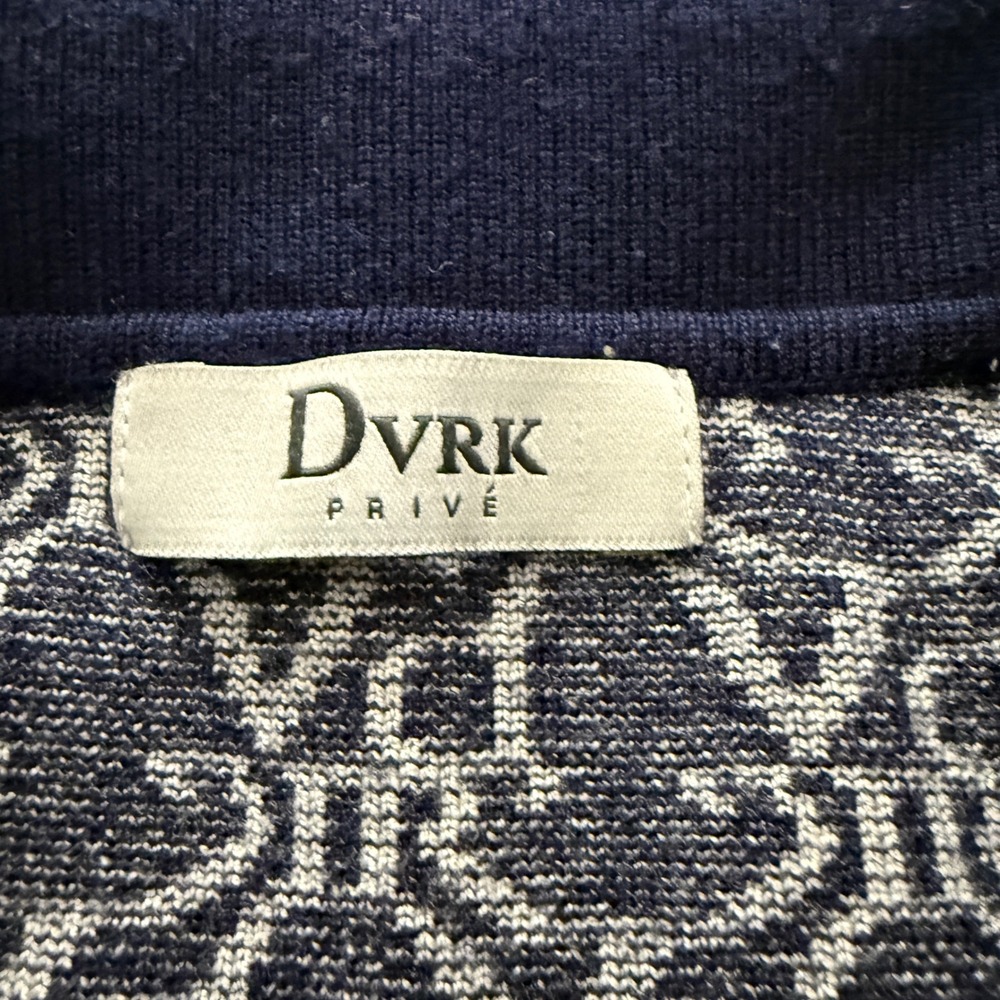 DVRK Prive‎ Navy White Monogram Knit Polo Shirt 100% Cotton Short Sleeve FF34 - Picture 5 of 7